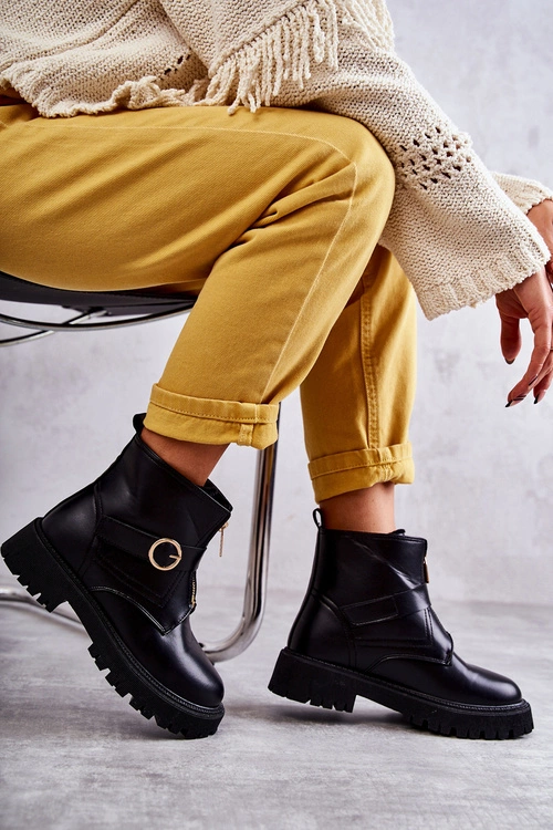 Skórzane Ocieplane Botki Na Suwak Czarne Verina