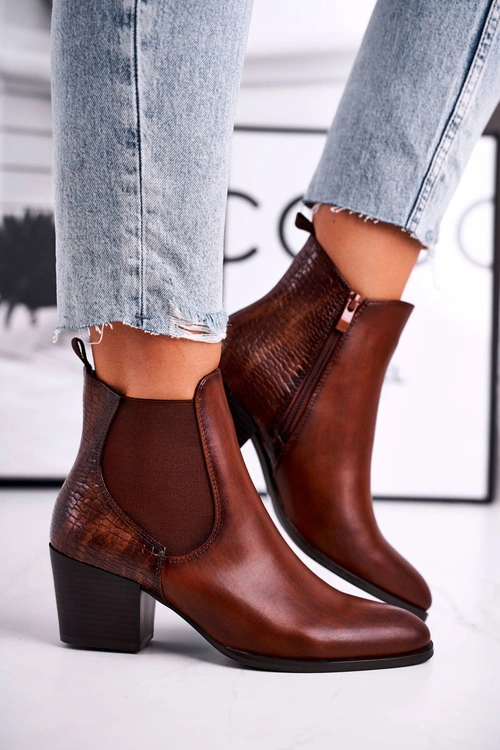 Botki Damskie Na Obcasie Sergio Leone Brązowe BT613