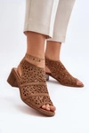 Ażurowe Sandały Na Obcasie Brązowe Serapina