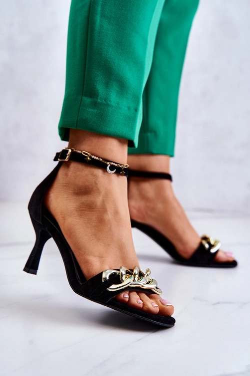 Zamszowe Sandałki Na Obcasie Laura Messi 2366 Czarne