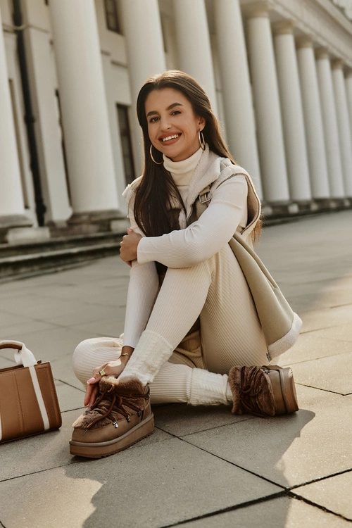 Niskie Śniegowce Na Platformie Z Futerkiem D.Franklin DFSH370011 Brązowe