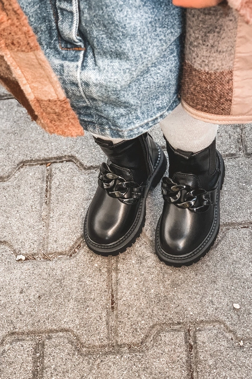 Dziecięce Botki Ocieplane Łańcuch Czarne Hinea