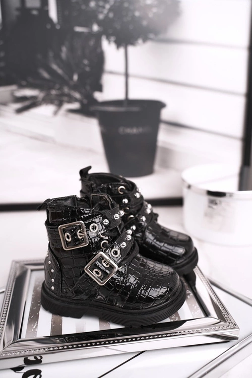 Dziecięce Botki Ocieplone Futerkiem Lakierowane Czarne Mary