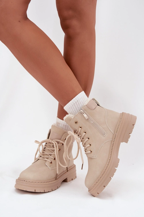 Trapery Damskie Ocieplane Futerkiem Na Zamek Jasnobeżowe Tharika