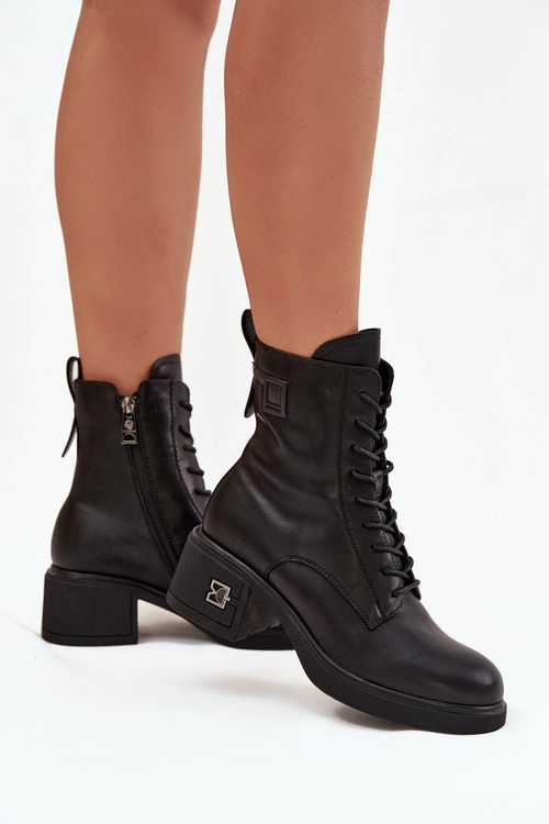 Ocieplane Botki Damskie Z Naturalnej Skóry Na Klocku Vinceza 66819 Czarne