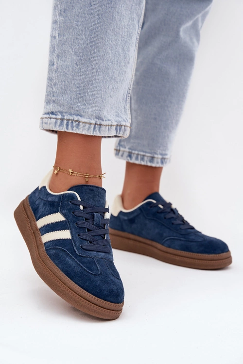 Sneakersy Damskie Zamszowe Na Platformie Granatowe Sylviona