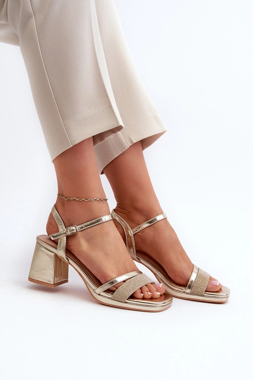 Damskie Sandały Na Obcasie Z Błyszczącym Paskiem Złote Tessata