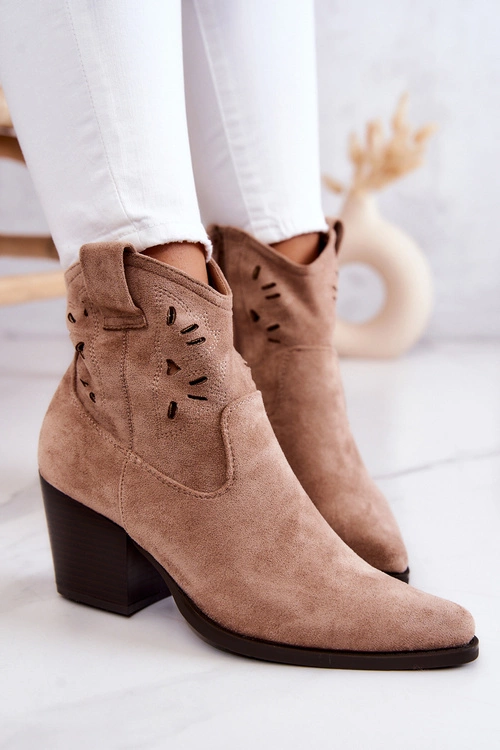 Zamszowe Damskie Botki Kowbojki Beżowe Devon