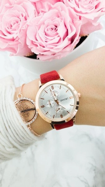 Damski Zegarek Ernest Darsi Bordowy Zamsz