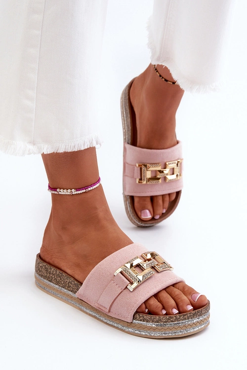 Damskie Klapki Na Platformie Z Ozdobą Różowe Vapireta