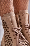 Sznurowane Zamszowe Botki Nicole 2751 Beżowe