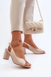 Eleganckie Sandały Na Słupku Z Ozdobą Beżowe Trasea