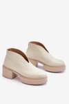 Skórzane Botki Na Masywnym Obcasie Nicole 2795/054 Jasnobeżowe