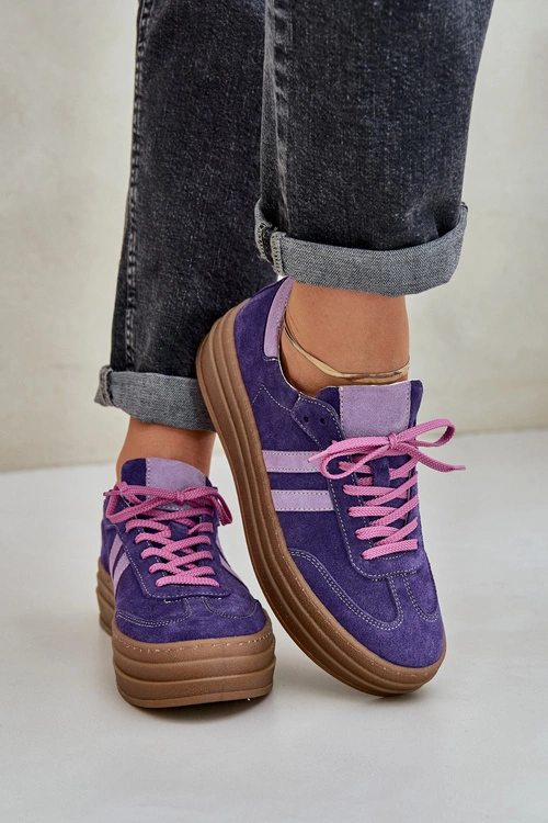 Zazoo N1068S4 Damskie Zamszowe Sneakersy Na Platformie Ciemnofioletowe