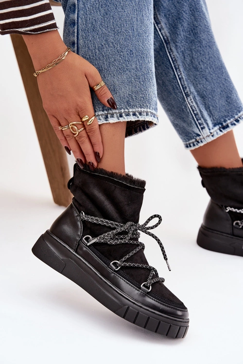 Śniegowce Damskie Z Wiązaniem Czarne Isalisse