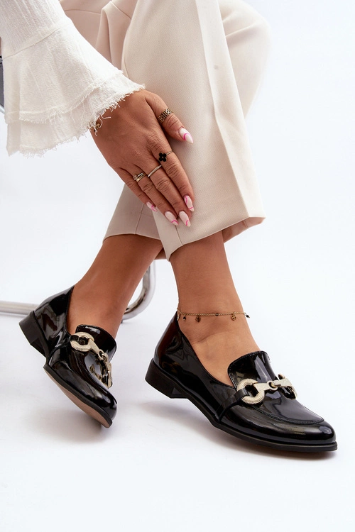 Zazoo 2880 Damskie Mokasyny Lakierowane Z Ozdobą Czarne