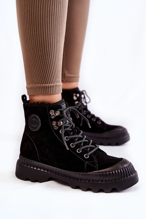 Zamszowe Ocieplane Botki Trapery Big Star KK274522 Czarne