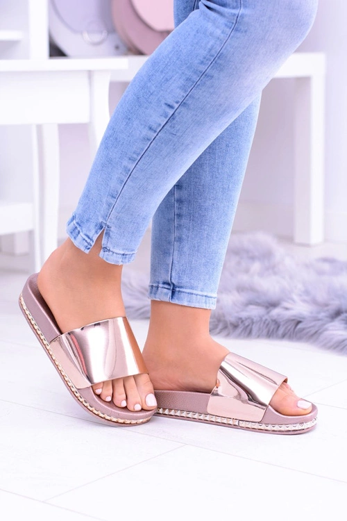 Damskie Klapki z Dżetami Mirock Różowe Złoto