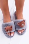 Lu Boo Damskie Szare Pluszowe Klapki Z Misiem Teddy