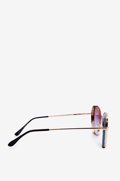 Okulary Przeciwsłoneczne Damskie Z Brokatowymi Wstawkami UV400 Złoto-Niebieskie