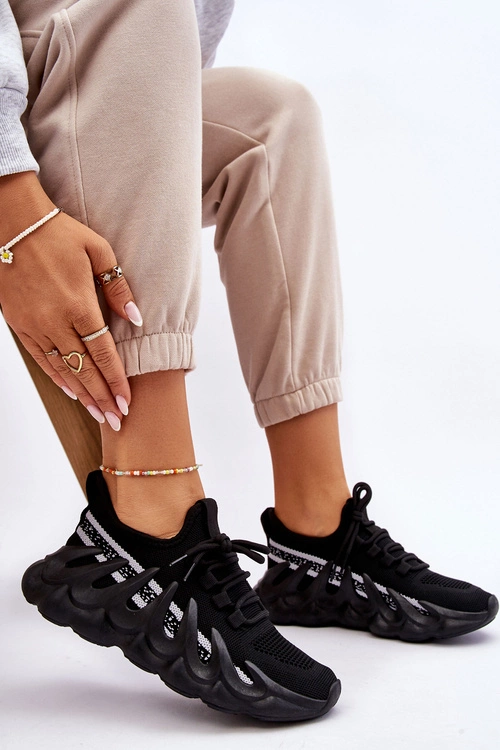 Damskie Modne Skarpetkowe Sneakersy Czarne Daxo