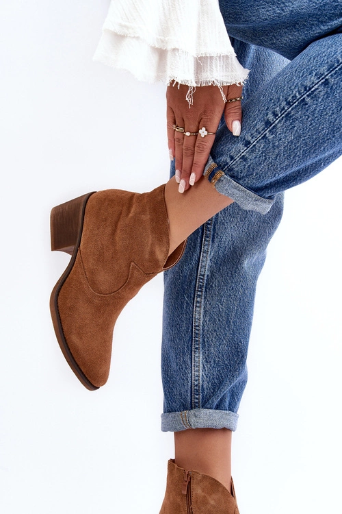 Zamszowe Botki Kowbojki Na Suwak D&A SN622-29 Camel