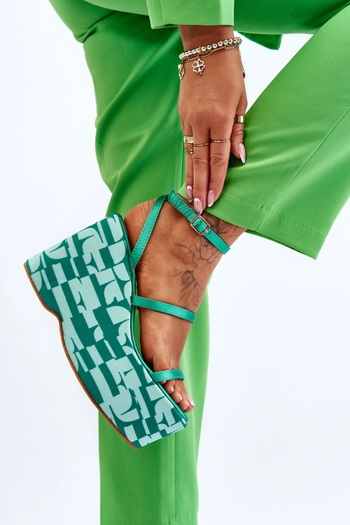 Modne Sandały Na Koturnie We Wzory Zielone Claria