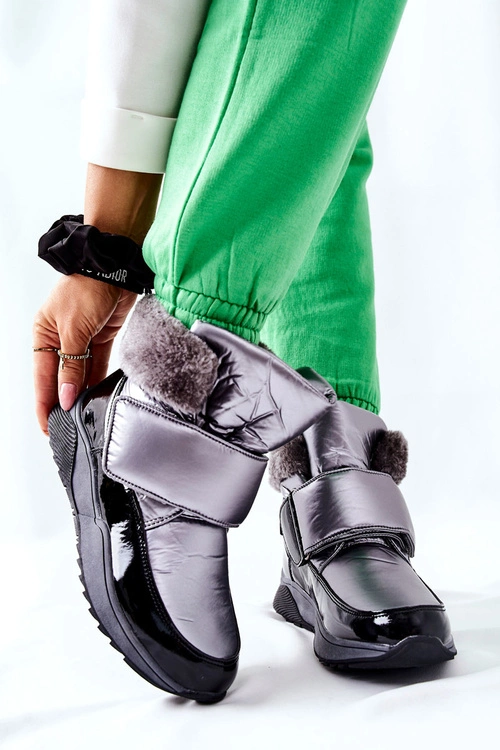 Damskie Śniegowce Ocieplane Szare Evamia