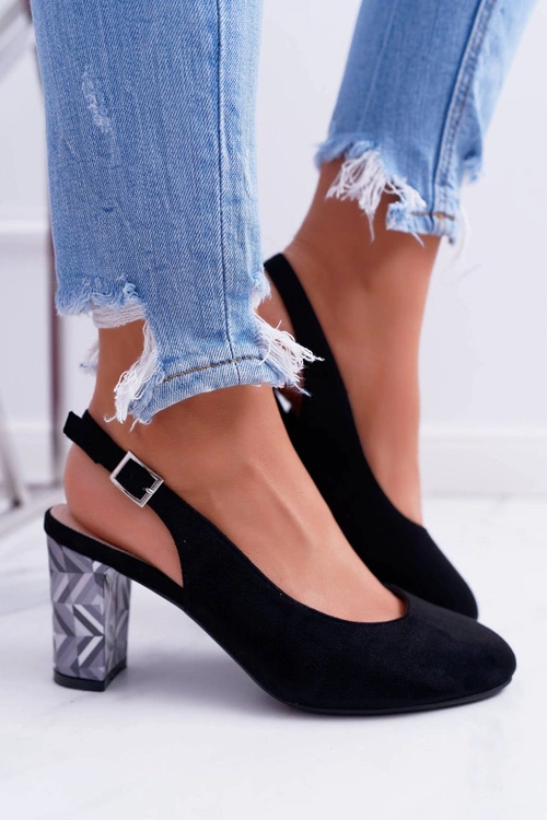 Czółenka Damskie Na Słupku Galanterki Sergio Leone SK788 Czarne Lati