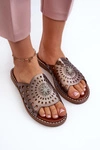 Błyszczące Klapki Damskie Na Płaskim Obcasie Z Ozdobą Miedziane Ebirena