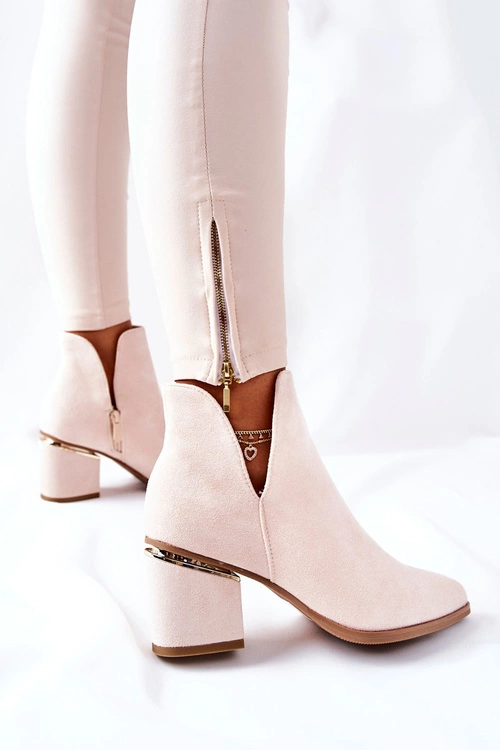 Damskie Zamszowe Botki Z Wycięciami Beżowe Noel