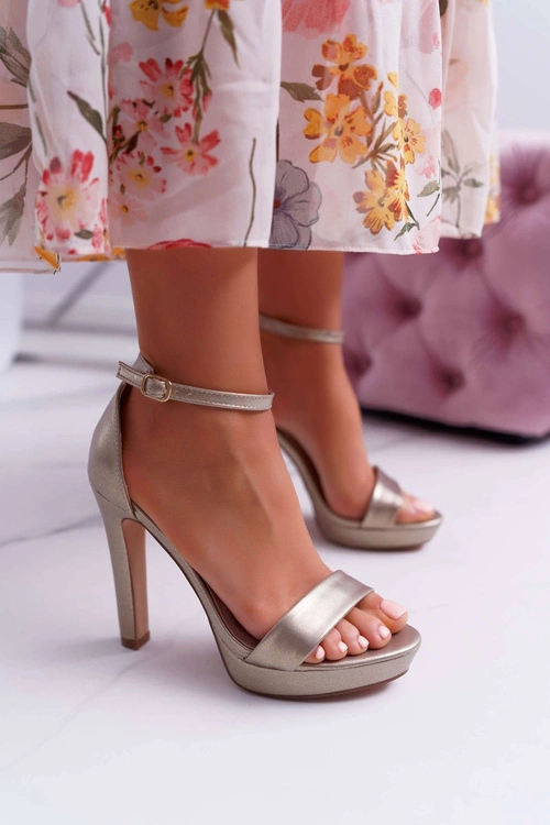 Sandały Damskie Na Obcasie Platformie Złote Ellania