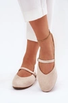 Płaskie Baleriny Z Paskiem Eko Zamszowe Beżowe Tirilina
