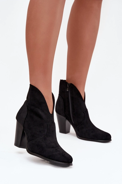 Botki Damskie Na Słupku Z Eko Zamszu Czarne Elvirae