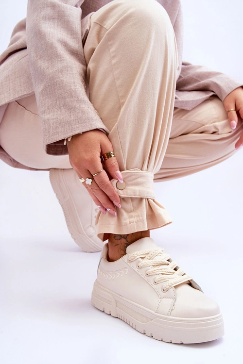 Wygodne Damskie Buty Sportowe Na Platformie Beżowe Devan