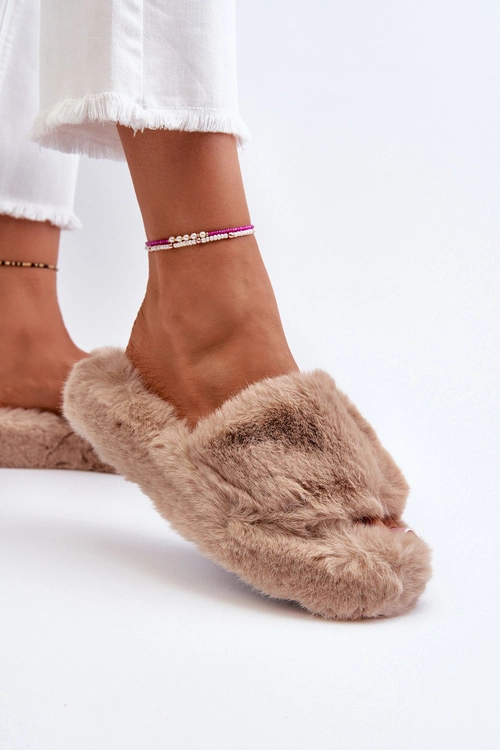 Damskie Futrzane Kapcie Beżowe Stepia