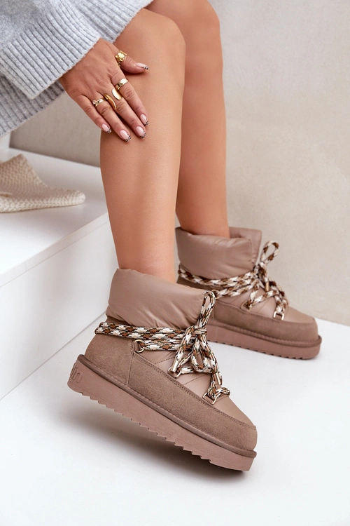 Zamszowe Śniegowce Damskie Z Grubym Sznurowaniem D.Franklin DFSH375003 Taupe