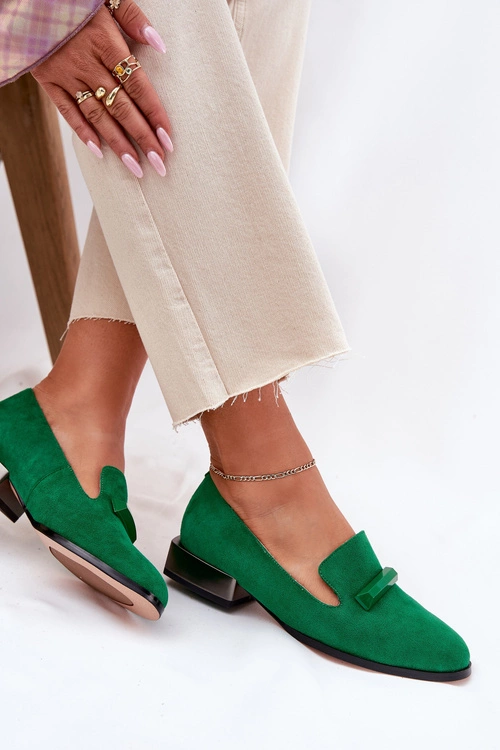 Zamszowe Półbuty Mokasyny Damskie Z Ozdobą D&A LZ51-505 Zielone