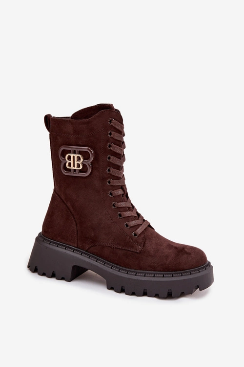 Botki Wokrery Damskie Z Ozdobnym Elementem Ocieplane Czekoladowe Kalindra