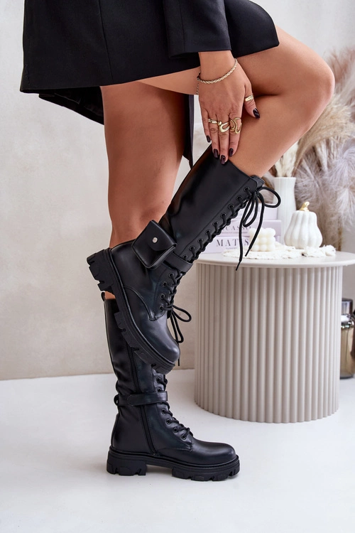 Ocieplane Kozaki Glany Do Połowy Łydki Z Saszetką Czarne Temisza