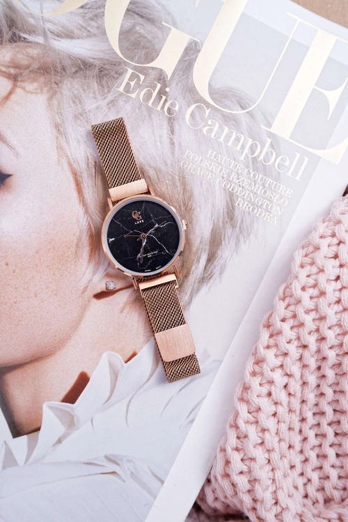 Damski Zegarek GG Luxe Różowe Złoto Czarna Tarcza Bemas