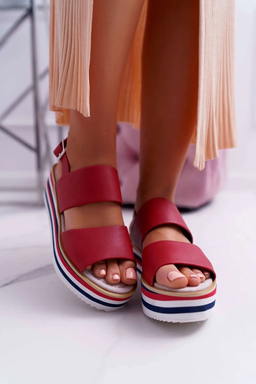 Sandały Damskie Na Platformie Czerwone Aurera