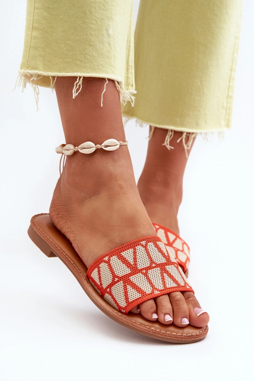 Klapki Damskie Na Płaskim Obcasie Pomarańczowe Traivea