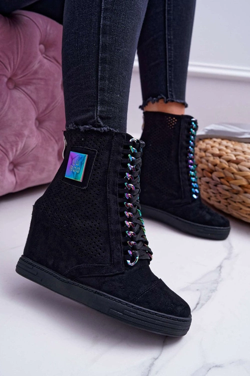 Damskie Sneakersy Lu Boo Ażurowe Zamszowe Czarne Clamma