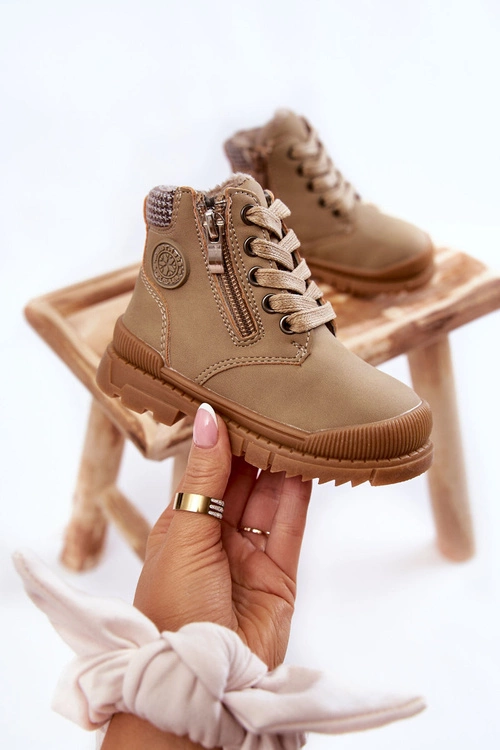 Dziecięce Ocieplane Futerkiem Botki Trapery Beżowe Hopper