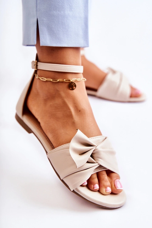 Modne Damskie Skórzane Sandały Beżowe Astana