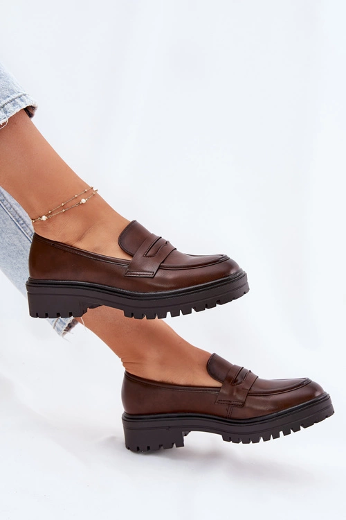 Klasyczne Mokasyny Damskie Z Eko Skóry Brązowe Enticca