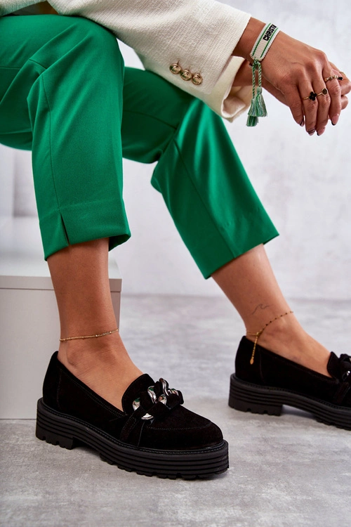 Damskie Półbuty Zamszowe Laura Messi 2523 Czarne