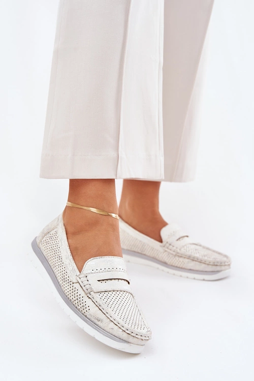 Mokasyny Damskie Z Eko Skóry Srebrne Bralithia