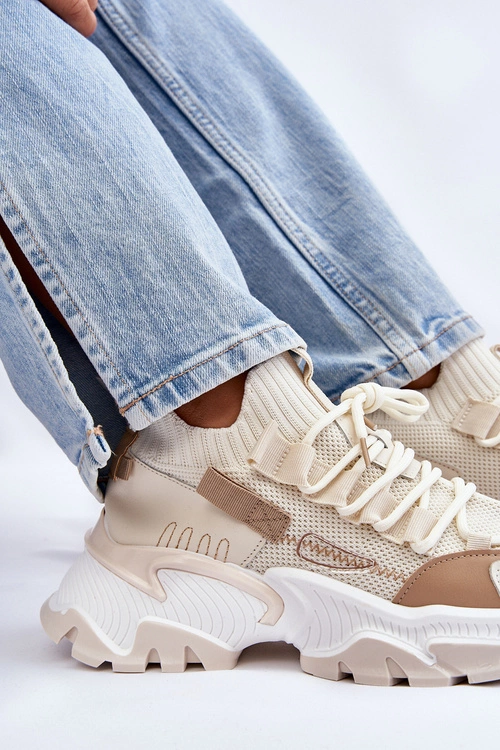 Damskie Sneakersy Skarpetkowe Wsuwane Beżowe Keaton